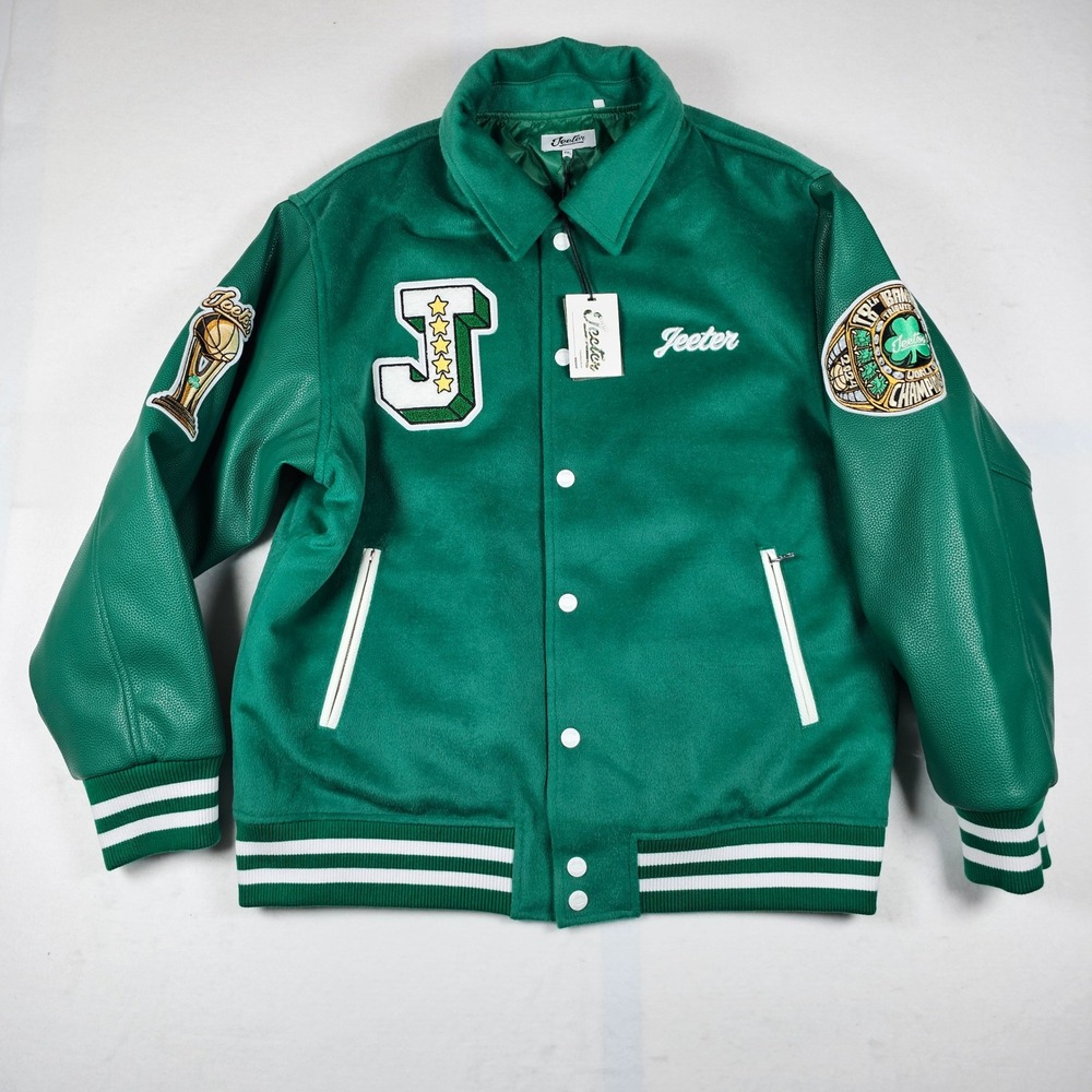 Jeeter Cannabis Apperal Baby Jeeter Varsity Jacket Boston Celtics 18th Tribute